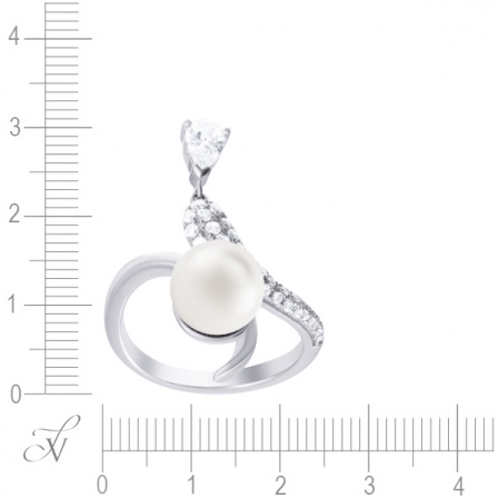 Кольцо с жемчугом и фианитами из серебра (арт. 767105)