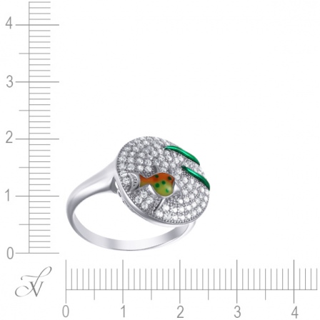 Кольцо с эмалью и фианитами из серебра (арт. 767383)