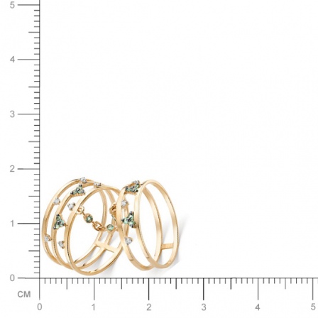 Два кольца на цепочке с бриллиантами, изумрудами из красного золота 585 (арт. 815747)