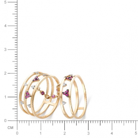 Два кольца на цепочке с бриллиантами, рубинами из красного золота 585 пробы (арт. 815749)