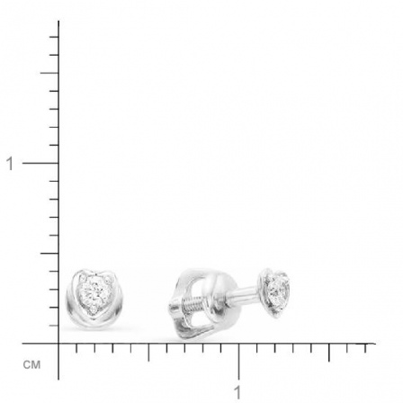 Серьги Сердечки с 2 бриллиантами из белого золота (арт. 816731)