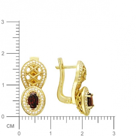 Серьги с бриллиантами, рубинами из желтого золота 750 пробы (арт. 820129)