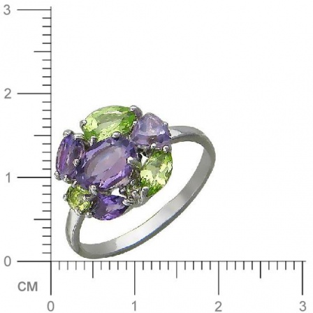 Кольцо с аметистами, хризолитами из серебра (арт. 820567)