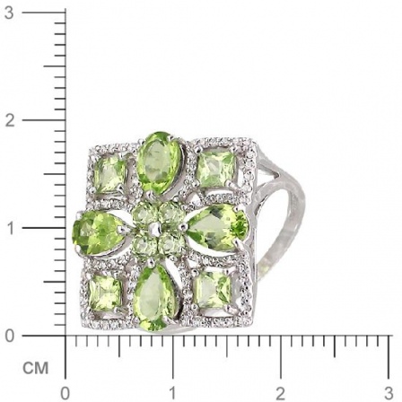 Кольцо с хризолитами, фианитами из серебра (арт. 820598)