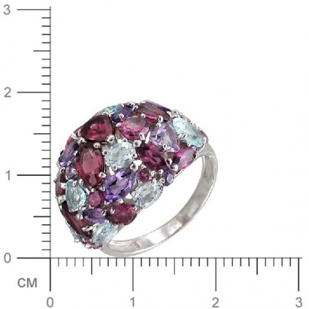 Кольцо с аметистами, родолитами, топазами из серебра (арт. 820602)