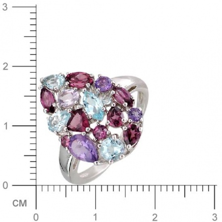 Кольцо с аметистами, родолитами, топазом из серебра (арт. 820607)