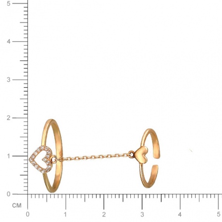 Два кольца на цепочке Сердечки с фианитами из красного золота (арт. 821695)