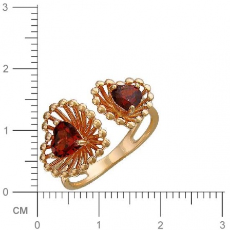Кольцо безразмерное Сердечки с гранатами из красного золота (арт. 822889)