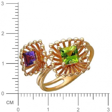 Кольцо с аметистом, хризолитом из красного золота (арт. 823052)