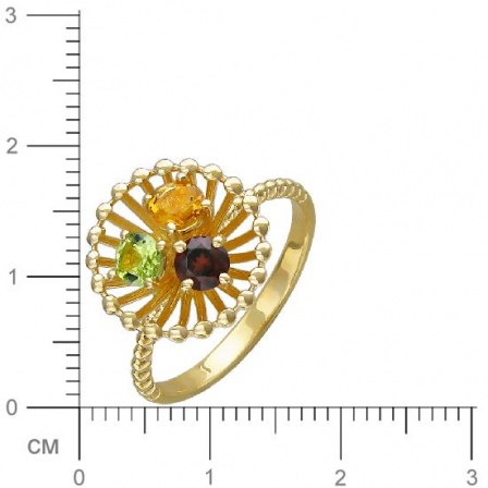 Кольцо с гранатом, хризолитом, цитрином из желтого золота (арт. 823068)
