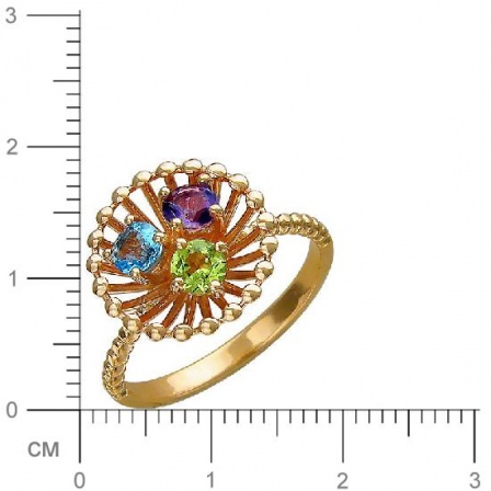Кольцо с аметистом, хризолитом, цитрином из красного золота (арт. 823354)