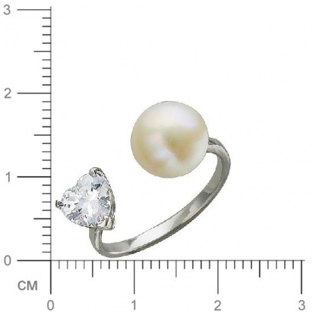 Кольцо безразмерное Сердцес жемчугом, фианитом из серебра (арт. 823481)