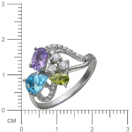 Кольцо с аметистом, топазом, фианитами, хризолитом из серебра (арт. 823866)