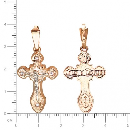 Крестик с фианитами из комбинированного золота (арт. 824488)