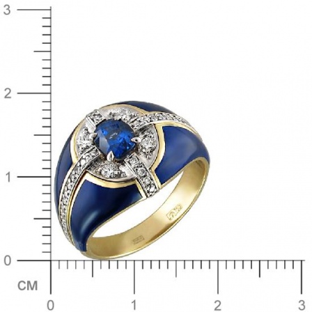 Кольцо с бриллиантами, сапфиром, вставкой из эмали из комбинированного 750 (арт. 824744)