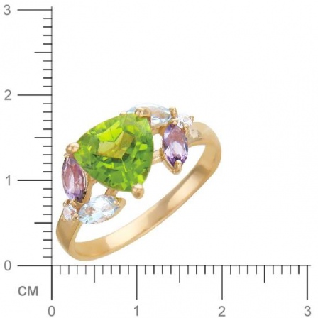 Кольцо с аметистами, фианитами, хризолитами из красного золота (арт. 826257)