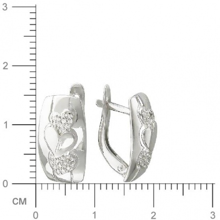 Серьги Сердечки Пластины с фианитами из серебра (арт. 827354)