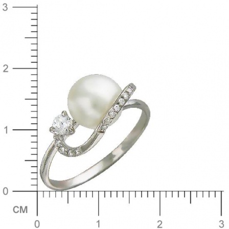 Кольцо с жемчугом, фианитами из серебра (арт. 827473)