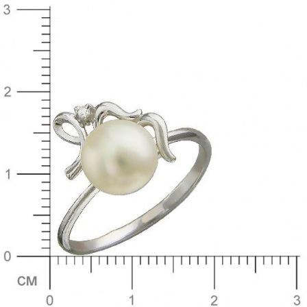 Кольцо с жемчугом, фианитом из серебра (арт. 827478)