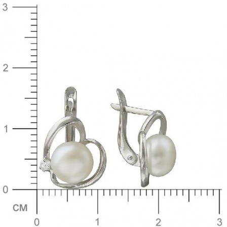 Серьги с жемчугом, фианитами из серебра (арт. 827491)