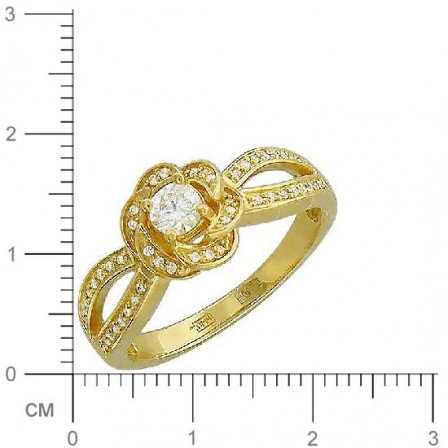 Кольцо цветок с фианитами из желтого золота (арт. 827852)