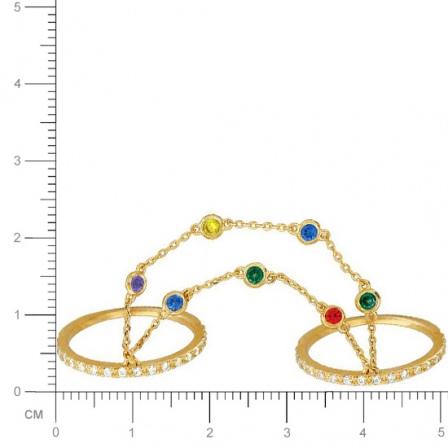 Кольцо на два пальца с бриллиантами, сапфирами из красного золота (арт. 828144)