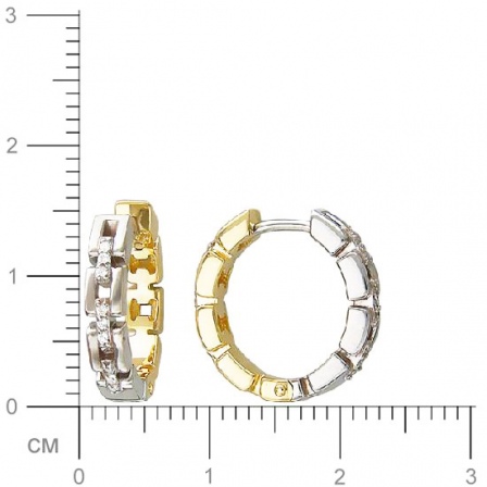 Серьги с фианитами из комбинированного золота. Диаметр 15 мм. (арт. 828336)