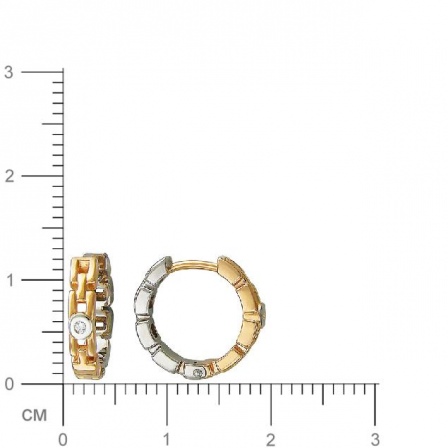 Серьги с фианитами из комбинированного золота. Диаметр 12 мм. (арт. 828337)