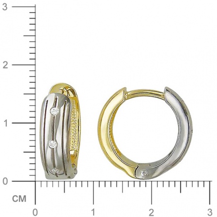 Серьги с фианитами из комбинированного золота. Диаметр 12 мм. (арт. 828339)