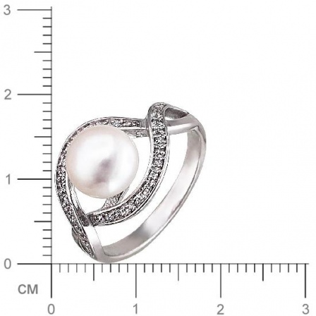 Кольцо с жемчугом, фианитами из серебра (арт. 829372)