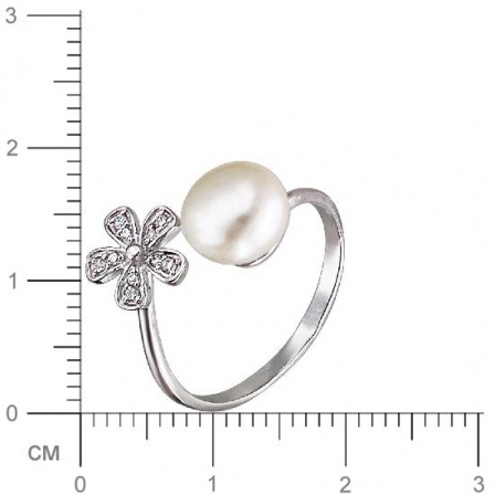 Кольцо цветок с жемчугом, фианитами из серебра (арт. 829375)