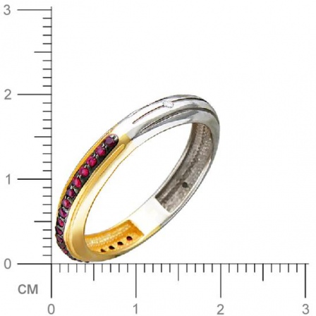 Кольцо с гранатами, фианитами из комбинированного золота (арт. 830639)