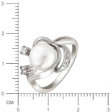 Кольцо с жемчугом, фианитами из серебра (арт. 831433)