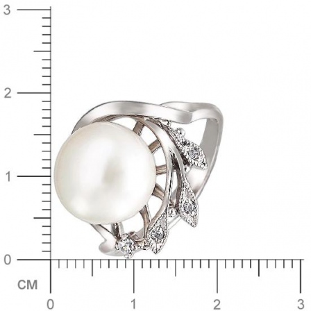 Кольцо с жемчугом, фианитами из серебра (арт. 831434)