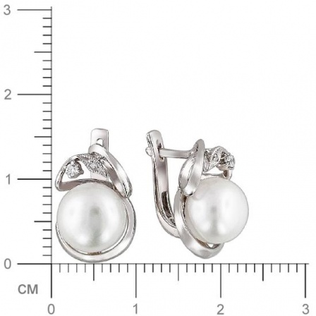 Серьги с жемчугом, фианитами из серебра (арт. 831492)