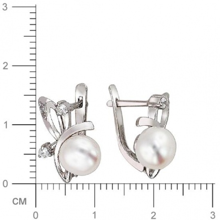 Серьги с жемчугом, фианитами из серебра (арт. 831494)