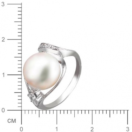 Кольцо с жемчугом, фианитами из серебра (арт. 832837)