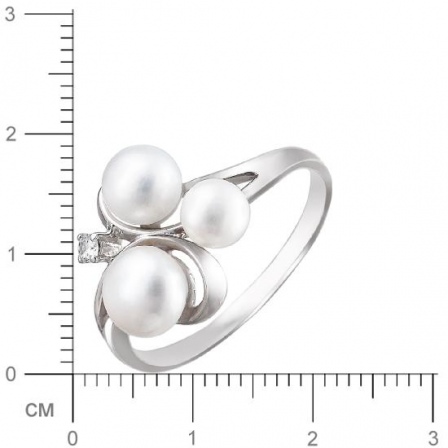 Кольцо с жемчугом, фианитом из серебра (арт. 832840)