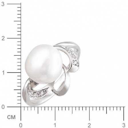 Кольцо с жемчугом, фианитами из серебра (арт. 832843)