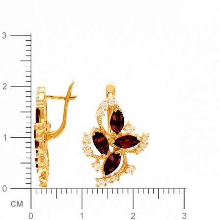 Серьги с гранатами, фианитами из красного золота (арт. 834846)