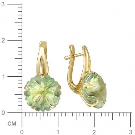 Серьги Цветы с 2 празиолитами из жёлтого золота (арт. 835315)