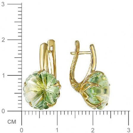 Серьги Цветы с 2 празиолитами из жёлтого золота (арт. 835356)