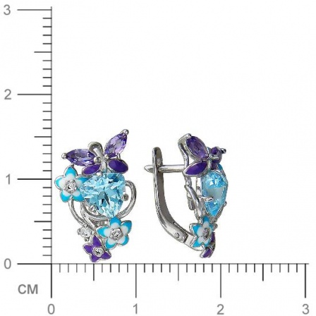 Серьги Цветы с фианитами, аметистами и топазами из серебра (арт. 835402)