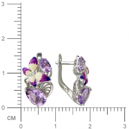 Серьги Цветы с аметистами и фианитами из серебра (арт. 835741)