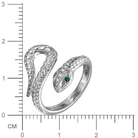 Кольцо Змейка с фианитами и изумрудами из серебра (арт. 835875)