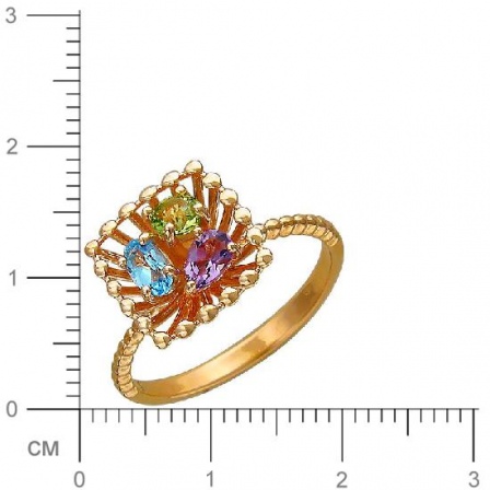 Кольцо с хризолитом, топазом и аметистом из красного золота (арт. 836177)