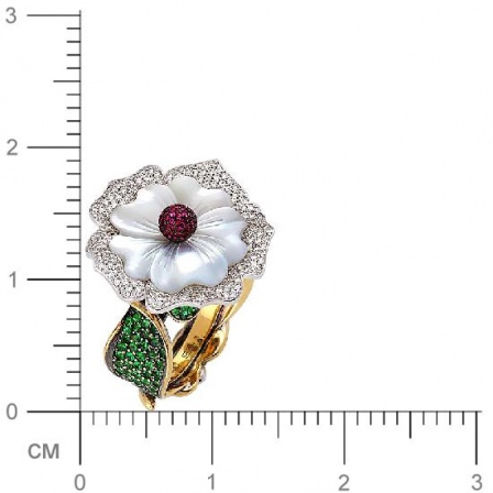 Кольцо Цветок с россыпью цветных и драгоценных камней из комбинированного (арт. 836466)