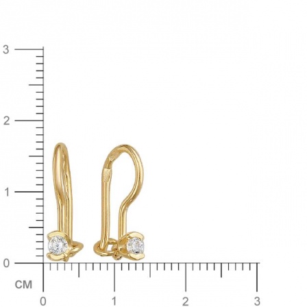 Серьги с 2 фианитами из жёлтого золота (арт. 838103)