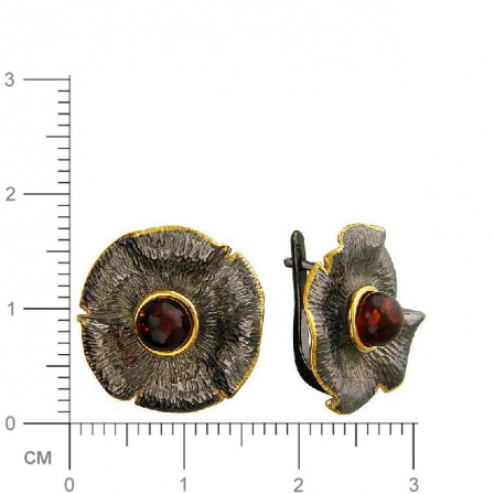 Серьги с янтарем из чернёного серебра с позолотой (арт. 838639)