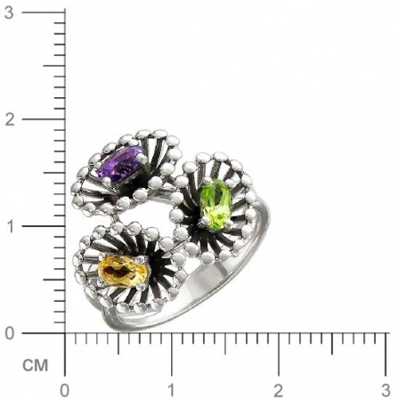 Кольцо с хризолитом, цитрином и аметистом из серебра (арт. 839758)